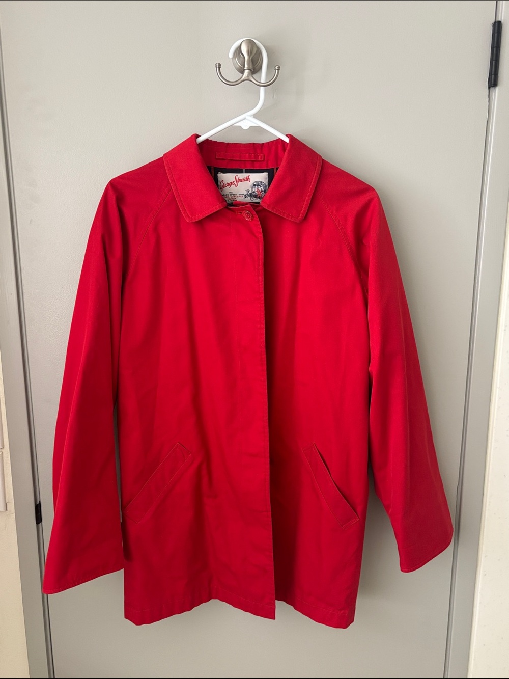 Vintage Burberry Red Button-Front Trench Jacket